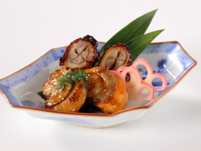 穴子八幡巻、帆立浜焼